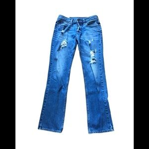 Hollister Slim Straight Distressed 100% Cotton Button-Fly Jean Med Wash 32x32